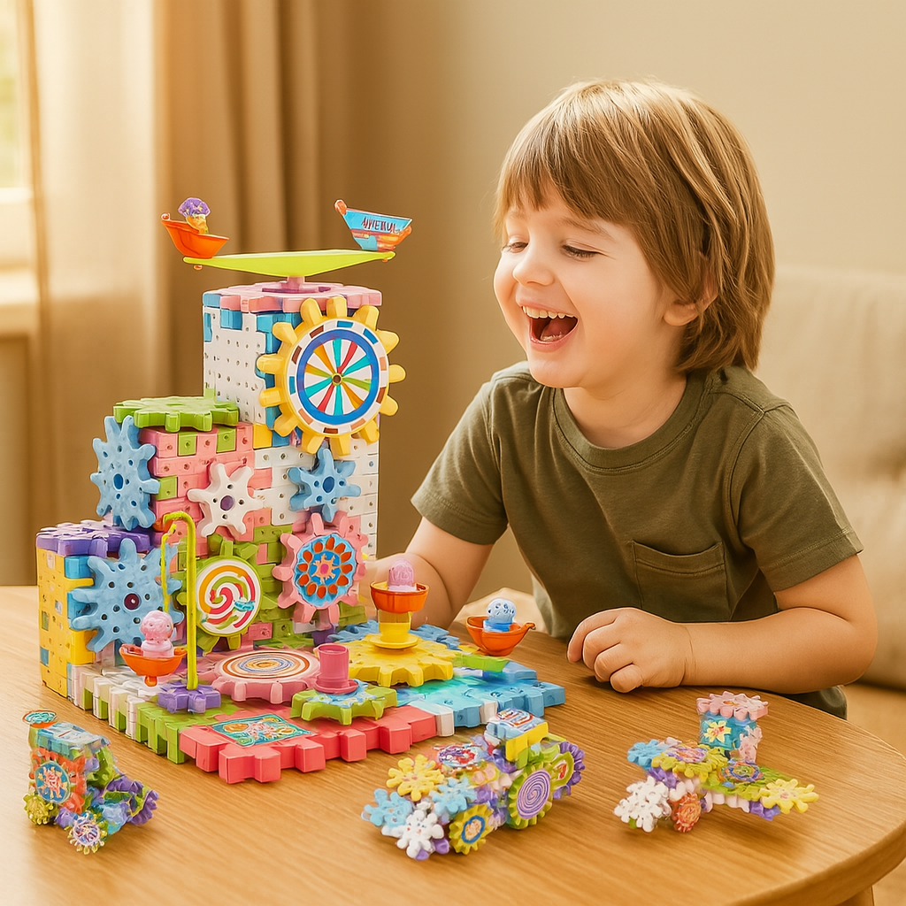 Jouet Montessori de construction à engrenages rotatifs