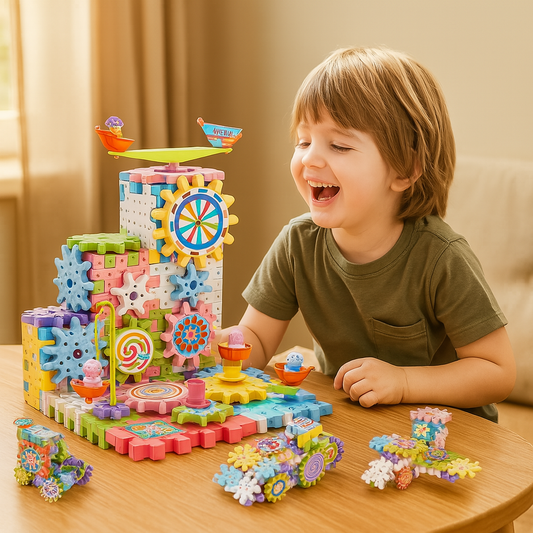 Jouet Montessori de construction à engrenages rotatifs