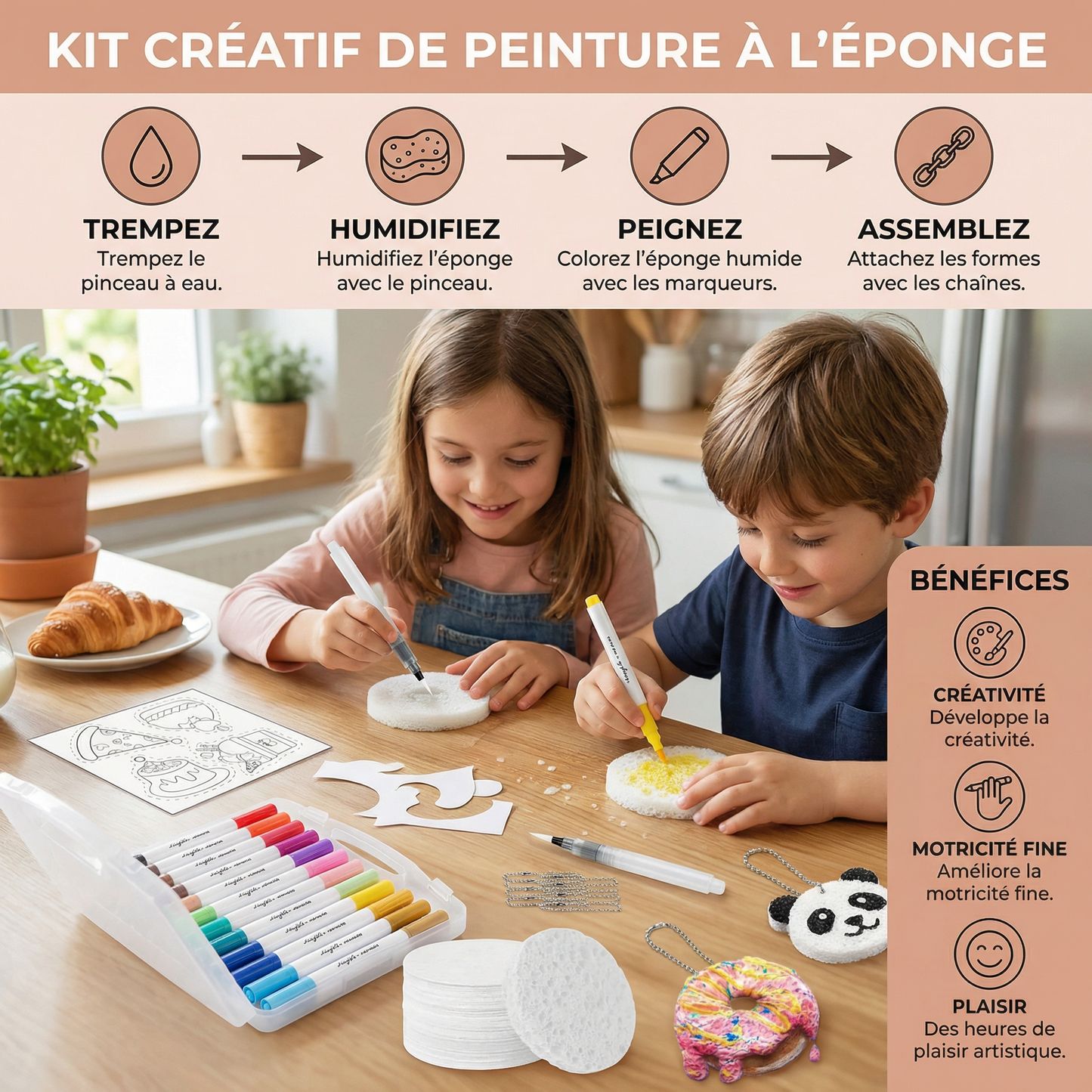 Kit créatif de peinture à l’éponge pour enfants – set artistique DIY avec effet bulles