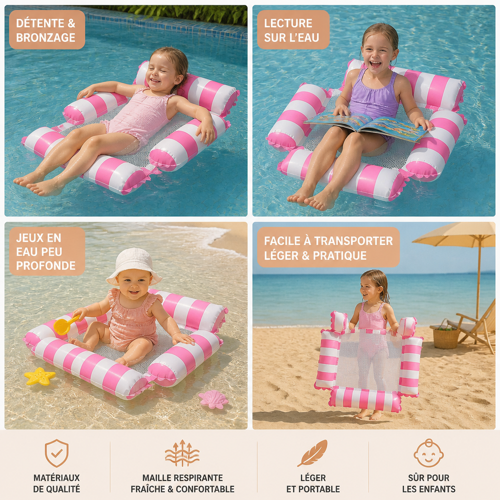 Siège Gonflable de Piscine pour Enfants – Hamac Aquatique à Surface en Filet