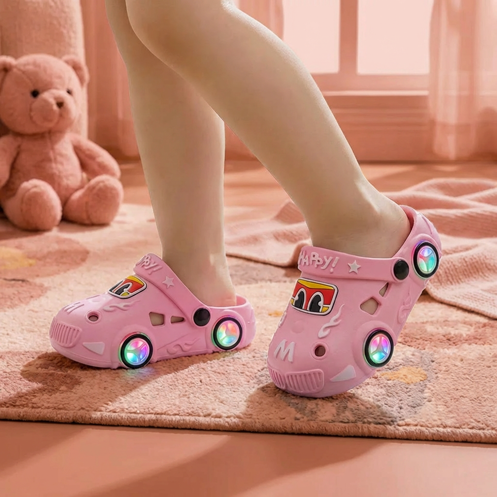 Claquettes enfant lumineuses avec motif voiture – sandales de bain avec semelle antidérapante