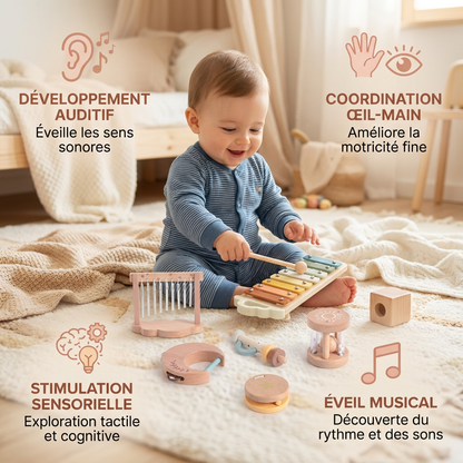 Ensemble musical sensoriel en bois pour bébé – jouet musical et sonore 6 pièces