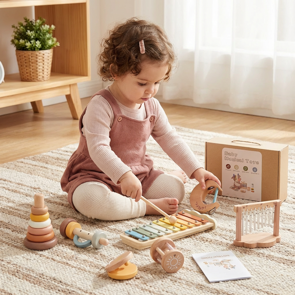 Ensemble musical sensoriel en bois pour bébé – jouet musical et sonore 6 pièces