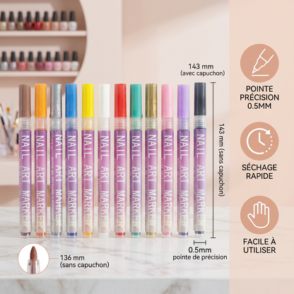 Set de marqueurs Nail Art à pointe de précision – stylos acryliques pour des designs d’ongles fins