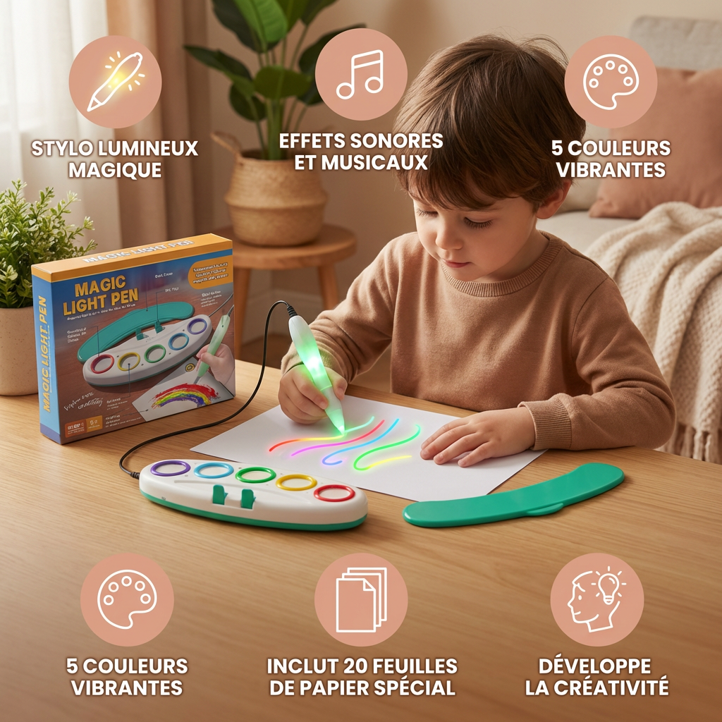 Magic Light Drawing Pen for Kids – Stylo Magique Lumineux Créatif avec Musique et Effets Lumineux