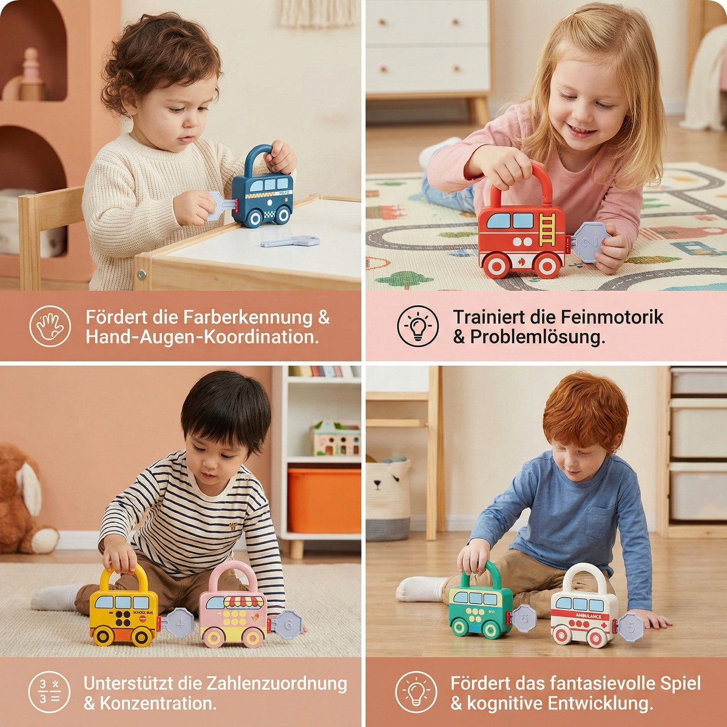 Jouet montessori clés et serrures – Couleurs et motifs
