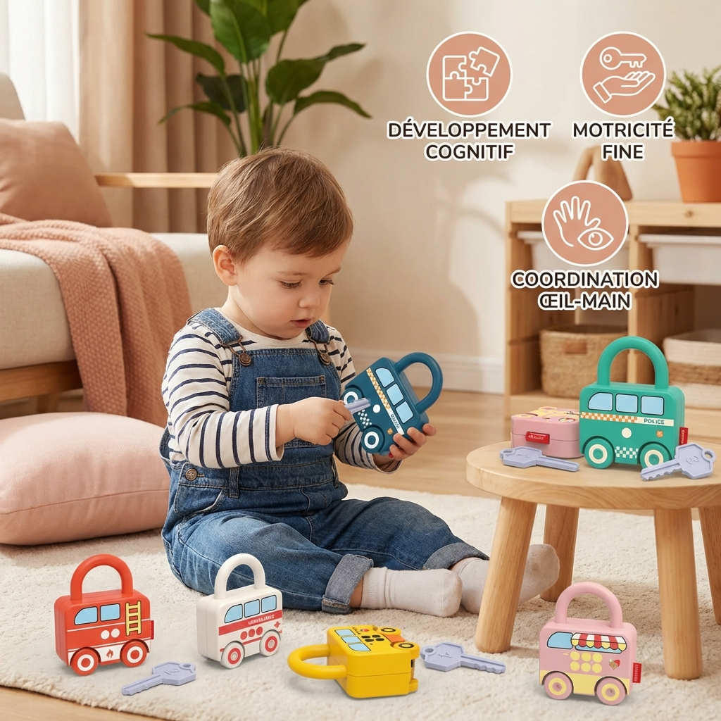 Jouet montessori clés et serrures – Couleurs et motifs
