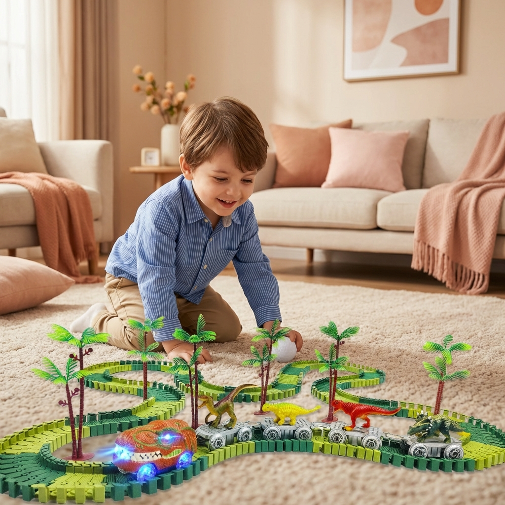 Aventure de dinosaures – Circuit flexible avec train lumineux