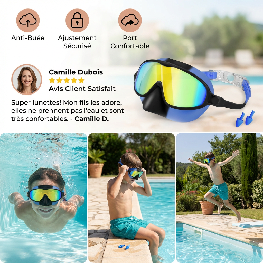 Lunettes de Natation Pratiques pour Enfants – Anti-Buée, Ajustement Sécurisé et Confort Optimal