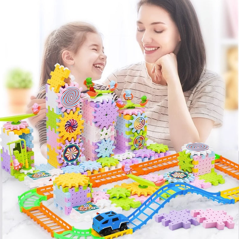 Jouet Montessori de construction à engrenages rotatifs