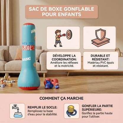 Sac de boxe gonflable pour enfants avec remplissage à l’eau