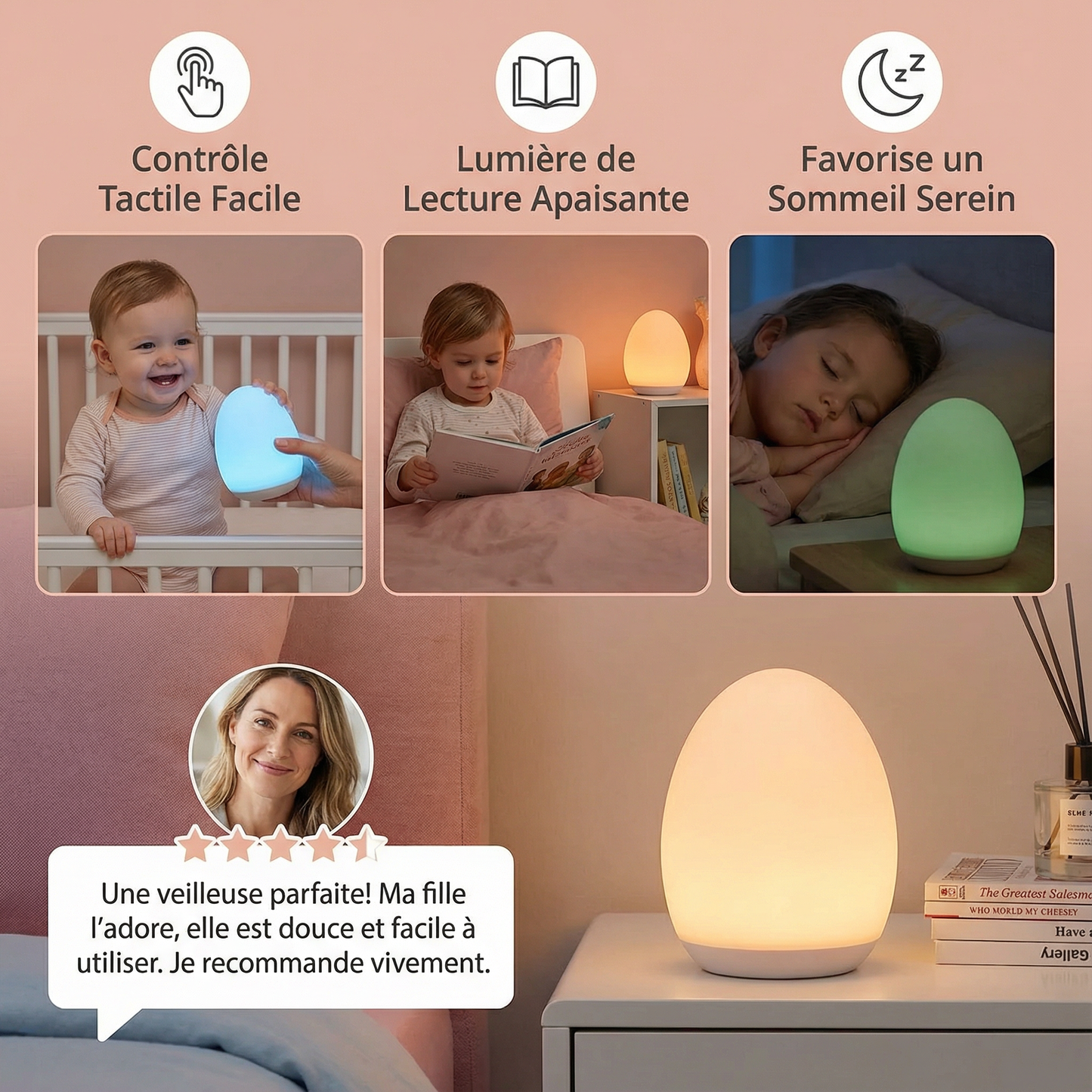 Veilleuse LED en silicone en forme d’œuf